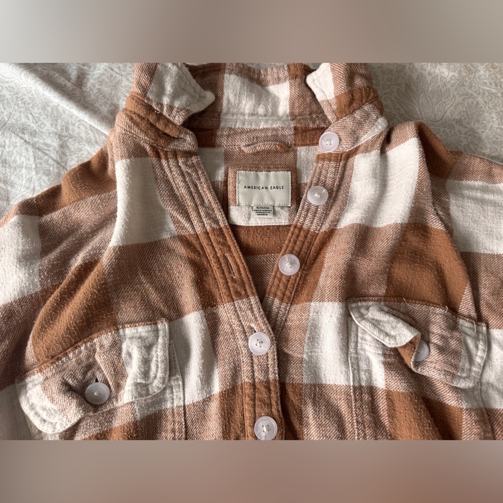 American Eagle Outfitters Brown and White Plaid Top